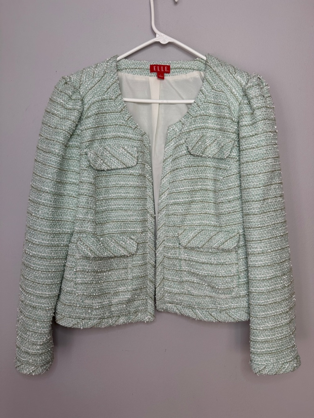 ELLE Mint Tweed Collarless Jacket
